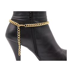 Brand New Women Gold Metal Boot Chain Bracelet Shoe Anklet Bling Bow Tie Ribbon Charm SET BC301