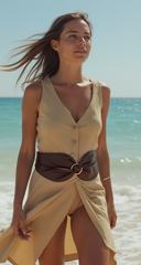 Women Hip High Waist Wide Brown Faux Leather Twisted Band Fashion Belt (S/M)