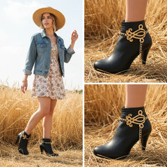 Brand New Women 2PCS Gold Metal Boot Chain Bracelet Shoe Anklet Scroll Fish Charm Set Fashion Jewelry Concho - A PAIR     BC20