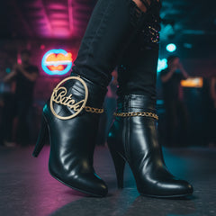 Brand New Women 2PCS Gold Metal Boot Chain Bracelet Bitch Charm Shoe Anklet BC72