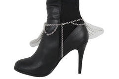 Brand New Women Silver Metal Boot Chain Bracelet Shoe Anklet Long Waved Charms SET BC293