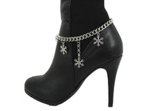 Brand New Women Silver Metal Boot Chain Bracelet Shoe Anklet Snowflakes Charm SET BC285