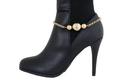 Brand New Women Gold Metal Boot Chain Bracelet Shoe Anklet 3 Balls Charm SET BC218