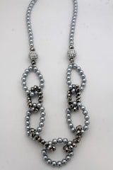 Brand New Women Grey Pearl Look Necklace With Rhinestone And Crystal Beads -   WN53