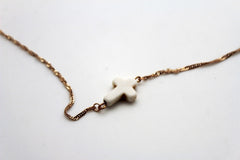 Brand New Women Cream White Cross Necklace Gold Tone Chain WN20 Dainty Minimal Jewelry  -   WN20