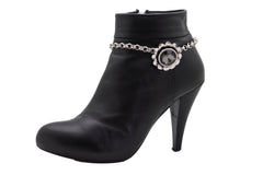 Brand New Women Silver Metal Boot Chain Bracelet Shoe Anklet Mini Flower Bling Charm SET BC221