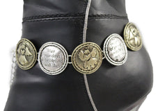 Brand New Women Silver Metal Boot Chain Bracelet Shoe Anklet Antique Gold Angel Protection Luck Blessing Charm SET BC246