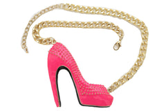 Brand New Women Chunky Gold Chain Necklace, Hot Pink Heel Charm Fashion Jewelry For Weekend Looks -   WN50