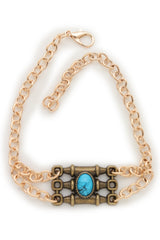 Brand New Women Antique Gold Metal Boot Chain Bracelet Shoe Anklet Turquoise Bead Ethnic Charm SET BC295