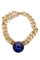 Brand New Women’s Chunky Gold Tone Curb Chain Necklace Large Blue Pendant Women Jewelry  -   WN19