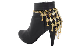 Brand New Women Gold Metal Boot Chain Bracelet Shoe Anklet Ethnic Bell Charms SET BC226