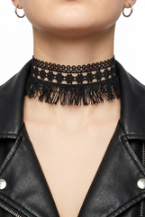 Brand New Women Gothic Boho Black Lace Choker Necklace With Fringe  -   WN41
