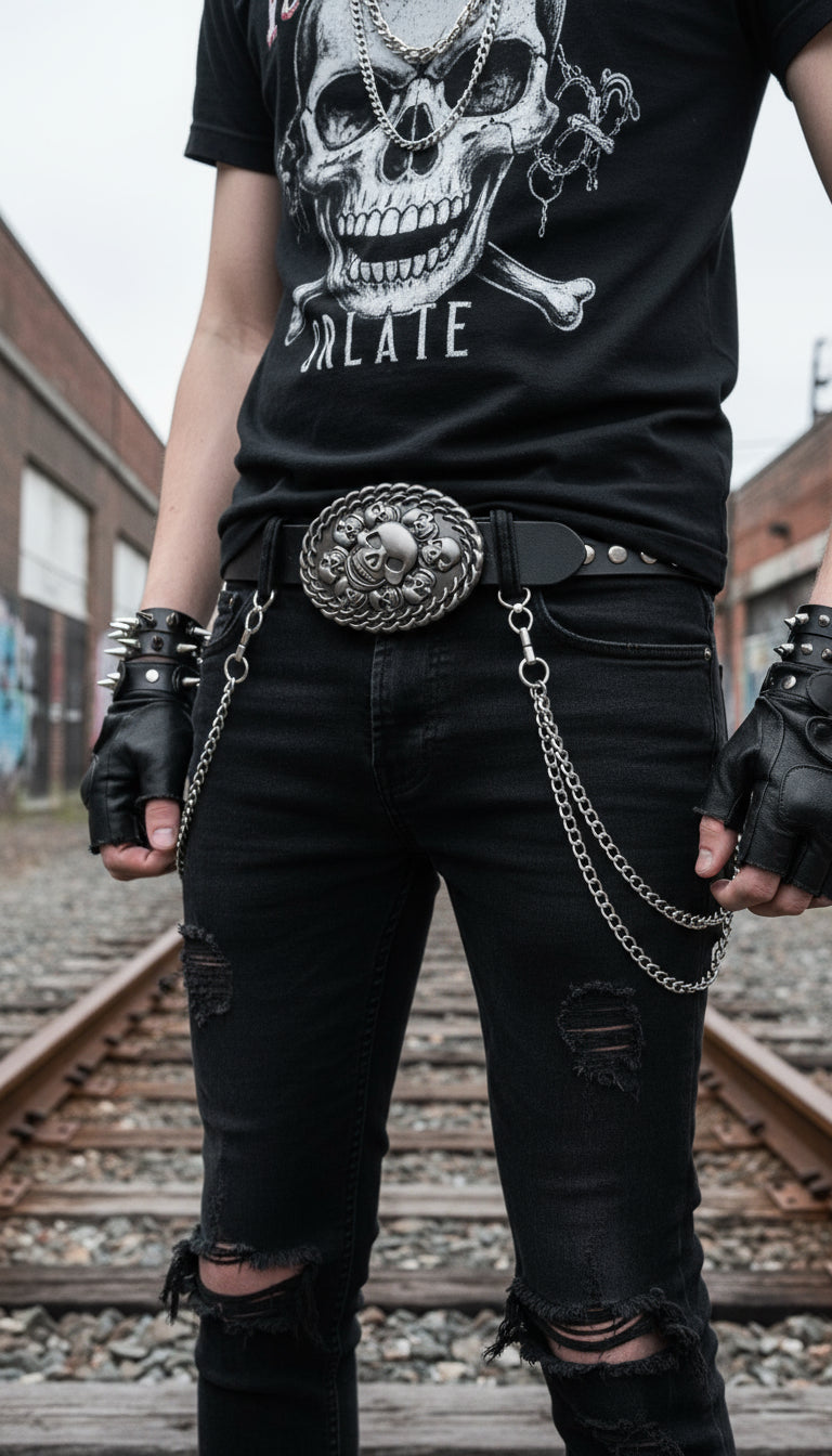 Silver Black Metal Gothic Skulls Skeleton 3D Belt Buckle  display picture 1