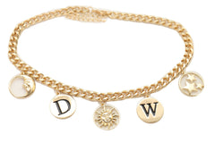 Brand New Women Short Gold Charm Necklace Chunky Chain Moon Sun Stars Letter Jewelry -   WN49