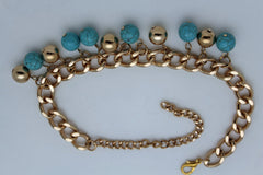 Brand New Women Gold Metal Boot Chain Bracelet Shoe Anklet Turquoise Blue Beads Ball Charms SET BC277