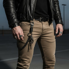 NEW Strong Men Silver Metal Wallet Chain KeyChain Biker Horn Charm Jeans Money Clasp