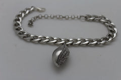 Brand New Women Silver Metal Boot Chain Bracelet Shoe Anklet Bling Bean Leaf Charm SET BC303