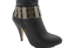 Brand New Women Antique Gold Metal Boot Chain Bracelet Shoe Anklet Wide Squares Ethnic Charm SET BC296