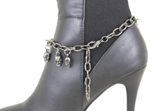 Brand New Women Pewter Color Metal Boot Chain Bracelet Shoe Anklet Mini Skull Charms SET BC311