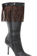 Brand New New Women Brown Boots Topper Faux Suede Leather Fringes Winter Flower Charm Pair