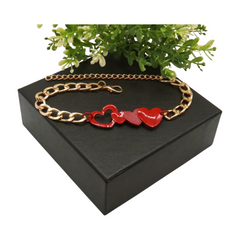 Brand New Women Gold Metal Boot Chain Bracelet Shoe Anklet Red Heart Charm SET BC288