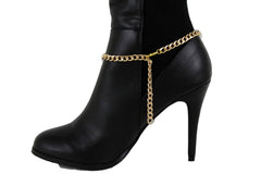 Brand New Women Gold Metal Boot Chain Bracelet Shoe Anklet Mini Infinity Charm SET BC204