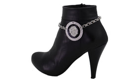 Brand New Women Silver Metal Boot Chain Bracelet Shoe Anklet Big Lion Head Medallion Charm SET BC166