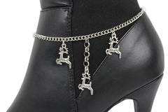 Brand New Women Silver Metal Boot Chain Bracelet Shoe Anklet 3 Mini Dangle Deer Charm SET BC232