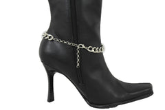 Brand New Women Silver Metal Boot Chain Bracelet Shoe Anklet Bling Bean Leaf Charm SET BC303