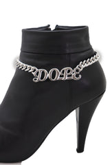 Brand New Women Silver Metal Boot Chain Bracelet Shoe Anklet DOPE Charm SET BC175