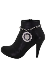 Brand New Women Silver Metal Boot Chain Bracelet Shoe Anklet Lion Head Medallion Coin Charm SET BC180
