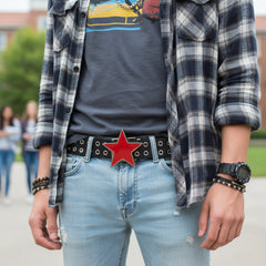 NEW  Men Women Belt Buckle Silver Metal Western Fashion Red Texas Lone Star TX Casual