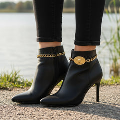 Brand New Women 2PCS Gold Metal Boot Chain Bracelet Shoe Anklet Texas Long Horn Bull Charm Set Fashion Jewelry - A PAIR     BC30