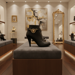 Brand New Women 2PCS Gold Boot Chain Bracelet Black Band Lion Head Charm Shoe Anklet PAIR  BC59