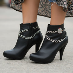 Brand New Women 2PCS Silver Metal Boot Chain Bracelet Shoe Anklet Wave Red Coin Charm Set Fashion Jewelry - A PAIR     BC39