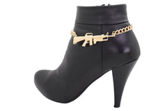 Brand New Women Gold Metal Boot Chain Bracelet Shoe Anklet M16 Gun Weapon Charm SET BC275