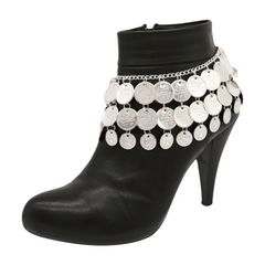 Brand New Women Silver Metal Boot Chain Bracelet Shoe Anklet Ethnic Multi Coin Charm SET BC280