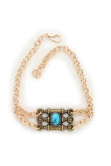 Brand New Women Antique Gold Metal Boot Chain Bracelet Shoe Anklet Turquoise Bead Ethnic Charm SET BC295