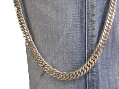 Brand New Men’s Silver Long Curb Wallet Chain, Thick Link Metal Jean Chain, 34 Inch Roadwear Trucker Style, M31