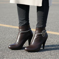 Brand New Women 2PCS Silver Metal Boot Chain Bracelet Shoe Anklet Bling Fleur De Lis Charm Set Lily Fashion Jewelry - A PAIR     BC40