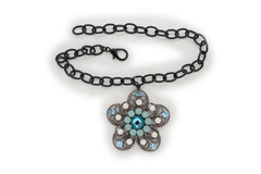 Brand New Women Black Metal Boot Chain Bracelet Shoe Anklet Big Bling Flower Charm SET BC281