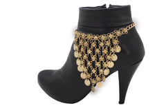 Brand New Women Rustic Gold Metal Boot Chain Bracelet Shoe Anklet Ethnic Coins Triangle Charm SET BC152