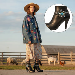 Brand New Women 2PCS Silver Metal Boot Chain Bracelet Shoe Anklet Bling Flower Charm Set Fashion Jewelry - A PAIR     BC11