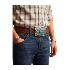 NEW Men Women Antique Silver Metal Ethnic Belt Buckle Turquoise Filigree Detail
