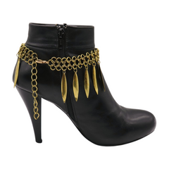 Brand New Women Antique Gold Metal Boot Chain Bracelet Shoe Anklet Multi Leaf Charm SET BC201
