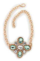 Brand New Women Gold Metal Boot Chain Bracelet Shoe Anklet Green Bling Beads Flower Charm SET BC287