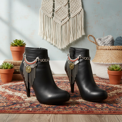 Brand New Women 2PCS Silver Metal Boot Chain Bracelet Shoe Anklet Red Ethnic Charm Set Fashion Jewelry - A PAIR     BC22