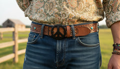NEW Men Women Round Belt Buckle Hippie Black Color Metal Peace Sign Freedom Unisex