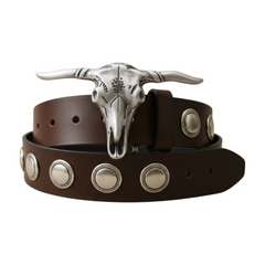 New Men Western Silver Metal Belt Buckle Long Horn Texas Cow Bull Skull Unisex Style TX