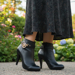 Brand New Women 2PCS Gold Boot Chain Bracelet Black Band Lion Head Charm Shoe Anklet PAIR  BC59